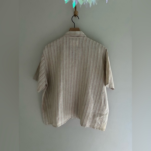 Flax Linen Striped Button Down‎ T-Shirt Blouse Size Large - Picture 7 of 7